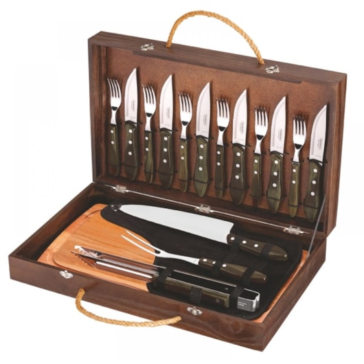 Kit Para Churrasco Em Inox Polywood Com 17 Peças Tábua E Estojo 21198/966 Castanho Tramontina - Imagem principal - c2e50025-2980-41ca-b733-30d4e064a5f3