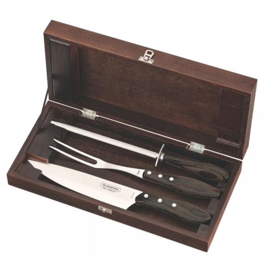 Kit Para Churrasco Em Inox Polywood Com 4 Peças E Estojo 21198/964 Castanho Tramontina - Imagem principal - 0b8aebc7-ad6a-4b04-bf0a-1ef089df8607