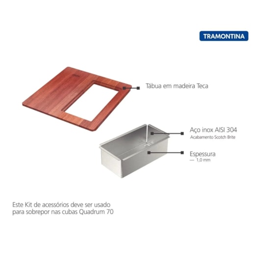 Kit Para Cubas Quadrum Tramontina Design Collection Com Tábua Em Madeira 42x40 Cm Com Tábua Auxiliar E Cesto Coador Em Aço Inox - Imagem principal - 03db9276-245d-4ee4-ad5e-8bbc8639586b