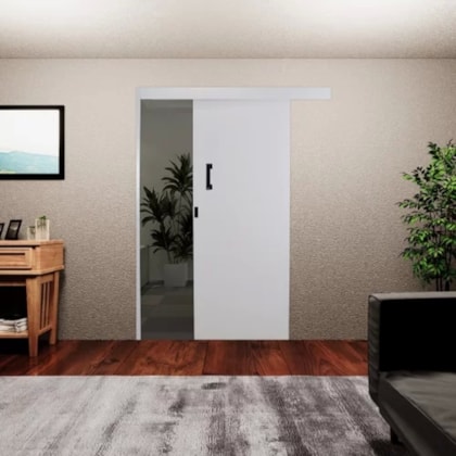 Kit Porta De Correr De Sobrepor Direita Melamínica Branco Mgm 215x90x6cm