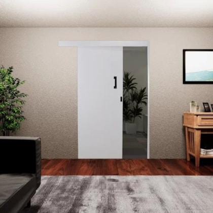 Kit Porta De Correr De Sobrepor Esquerda Melamínica Branco Mgm 215x90x6cm