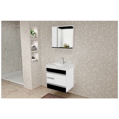 Kit Suspenso Para Banheiro Nápole 59,5cm 2 Gavetas 522942 Preto Texturizado Rorato