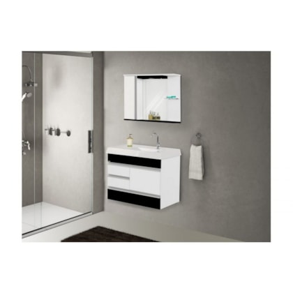 Kit Suspenso Para Banheiro Nápole 79,5cm 2 Gavetas 523142 Preto Texturizado Rorato