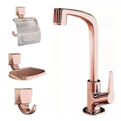 Kit Torneira Com Acessórios Flatt F71 Rose Gold Lorenzetti