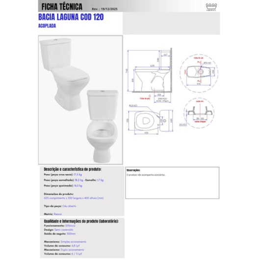 Kit Vaso Com Caixa Acoplada Laguna Dual Flush Branco Hervy - Imagem principal - e16c1ac7-e6cb-4f93-a14b-d9d2a5a65f91