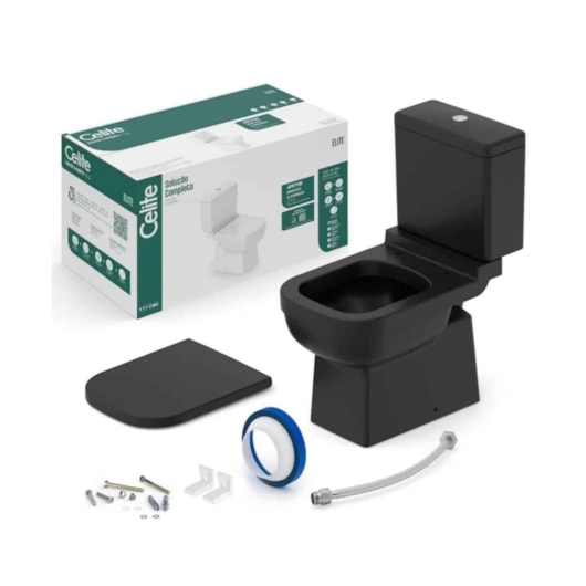 Kit Vaso Sanitário Caixa Acoplada Assento E Acessórios De Instalação Elite Matte Black Celite  - Imagem principal - 6c36c911-3faf-4df2-a07e-7062e7554c3b
