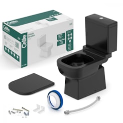 Kit Vaso Sanitário Caixa Acoplada Assento E Acessórios Elite Preto Brilho Celite