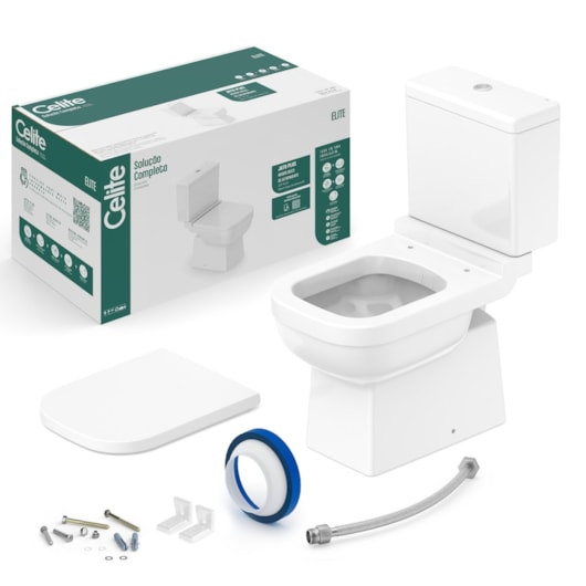Kit Vaso Sanitário Com Acessórios De Instalação E Caixa Acoplada Com Assento PP Soft Close Elite Branco Celite - Imagem principal - 558cad1e-97f6-4619-b48f-a7f9af265099