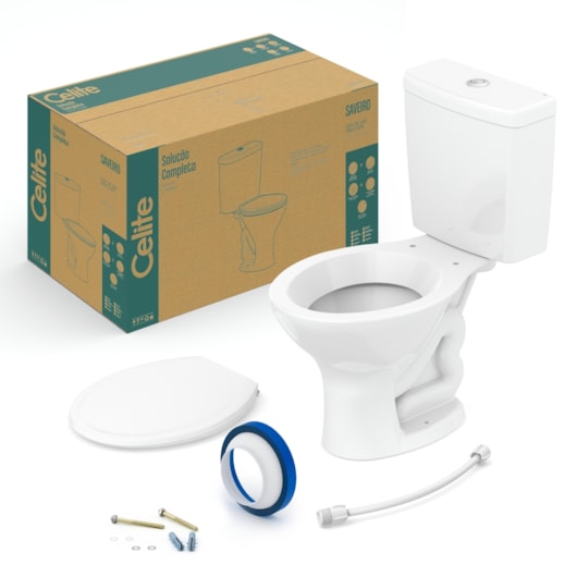 Kit Vaso Sanitario Com Caixa Acoplada 3/6L Itens De Instalação E Assento Pp Saveiro Branco Celite - Imagem principal - 95ae9043-65be-4847-ac62-666e5082a157