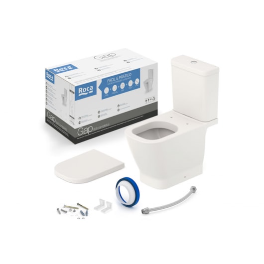 Kit Vaso Sanitário Com Caixa Acoplada Acessórios De Instalação E Assento Termofixo Gap Beige Roca  - Imagem principal - 1b4d3a4b-d461-490c-8c6e-a0951110969e