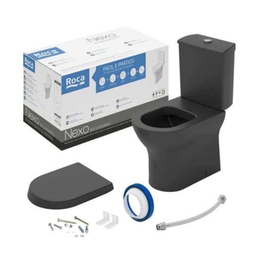 Kit Vaso Sanitário Com Caixa Acoplada Acessórios De Instalação E Assento Termofixo Nexo Matte Black Roca - Imagem principal - 99614c02-7228-4b8d-be83-fd6db8f3859b