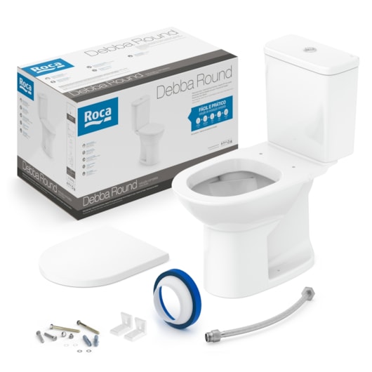 Kit Vaso Sanitário  Com Caixa Acoplada Acessórios De Instalação Pp Debba Round Branco Roca - Imagem principal - 793846ed-8d41-4b56-b8fe-d697a8d81d7f