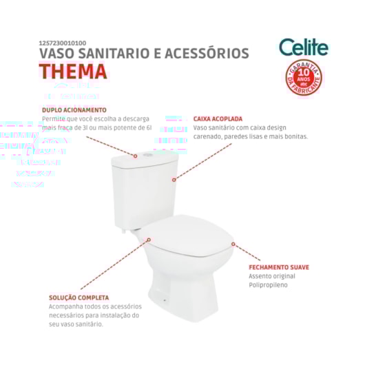 Kit Vaso Sanitário Com Caixa Acoplada Assento Em Polipropileno E Itens De Instalação Thema Branco Incepa - Imagem principal - 6b61ce81-e05f-42be-bade-cedfc47127d8