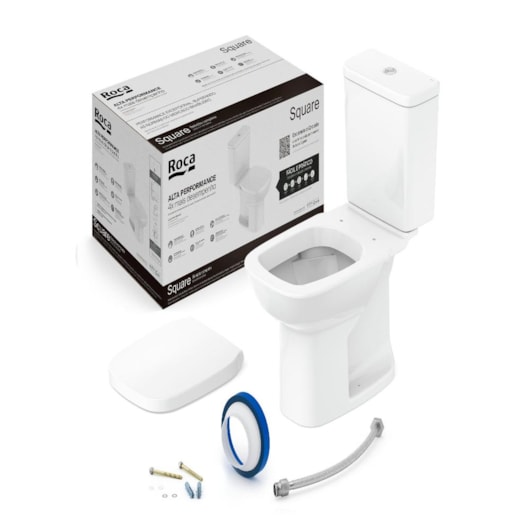 Kit Vaso Sanitário Com Caixa Acoplada Assento PP Soft Close E Itens De Instalação Debba Square Branco Roca - Imagem principal - 276e56e9-e443-4546-97e7-32341ce894f2