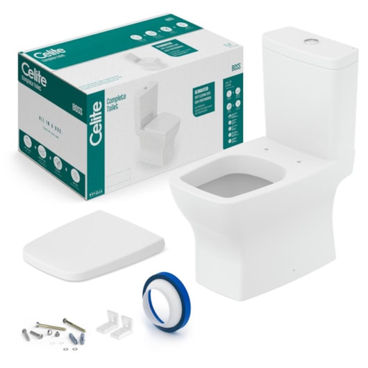 Kit Vaso Sanitário Com Caixa Acoplada Assento Termofixo E Acessórios De Instalação Boss Blanco Mate Celite - Imagem principal - dde74946-5973-4d30-9dc9-c7d062d6ce43