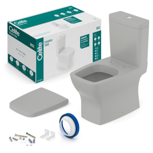 Kit Vaso Sanitário Com Caixa Acoplada Assento Termofixo E Acessórios de Instalação Boss Stone Celite - Imagem principal - 6b1ec94d-7d91-4ee1-ae75-243237bfe659