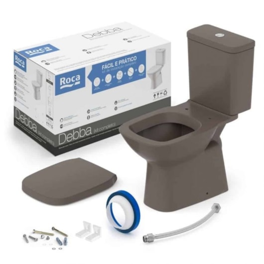 Kit Vaso Sanitário Com Caixa Acoplada Assento Termofixo e Acessórios De Instalação Debba Classic Café Roca  - Imagem principal - 6656c829-1585-4490-8cc6-bd0f8f7f6a22