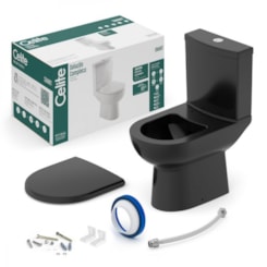 Kit Vaso Sanitário Com Caixa Acoplada Assento Termofixo Softclose E Itens De Instalaçao Smart Preto Celite