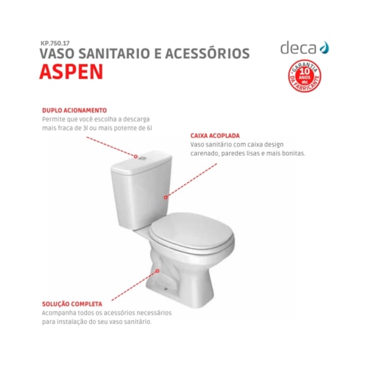 Kit Vaso Sanitário Com Caixa Acoplada E Acessórios Aspen Branco Deca - Imagem principal - f084693c-70ea-47b9-97ac-a4c5ef706e15