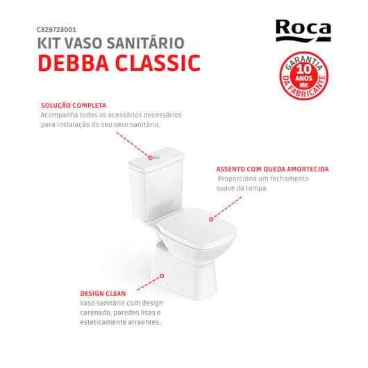 Kit Vaso Sanitário Com Caixa Acoplada e Acessórios de Instalação Debba Classic Branco Roca - Imagem principal - d0e46d55-233b-4dad-84e4-402f9adc2127