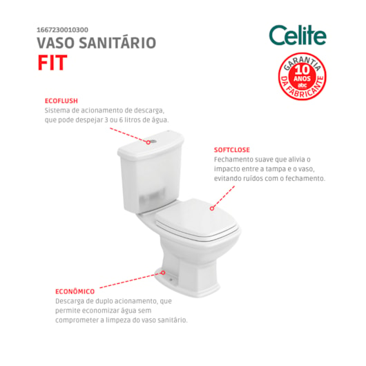 Kit Vaso Sanitário Com Caixa Acoplada E Acessórios Fit Branco Celite - Imagem principal - 8a290423-37fd-478b-9d4b-03ff2e258063