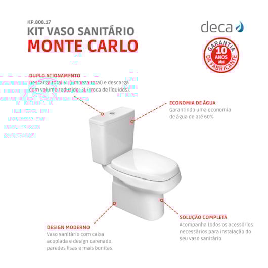 Kit Vaso Sanitário Com Caixa Acoplada E Acessórios Monte Carlo Branco Deca - Imagem principal - f6738a3c-4824-4867-ad30-f8e1267dd191