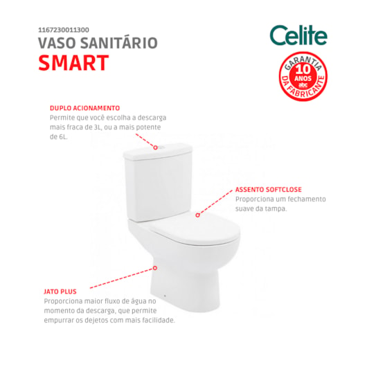 Kit Vaso Sanitário Com Caixa Acoplada E Acessórios Smart Celite Branco - Imagem principal - 3596d8e6-47c7-4dab-9c1c-8f9b46075716