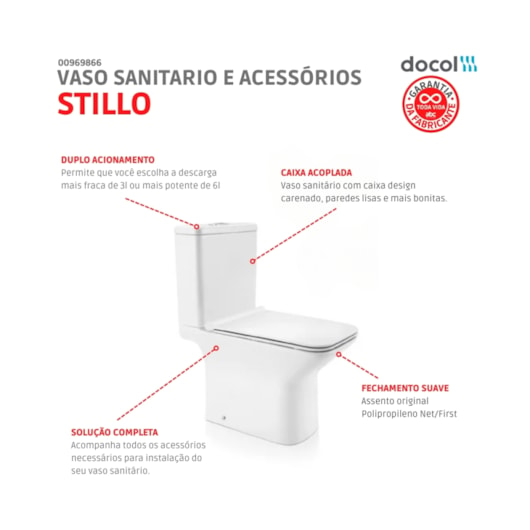 Kit Vaso Sanitário Com Caixa Acoplada E Acessórios Stillo Branco Docol - Imagem principal - fd189324-9460-4f5c-9529-9b88a149648f