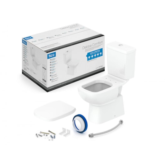 Kit Vaso Sanitário Com Caixa Acoplada E botão Elevado Com Assento PP Debba Comfort Branco Roca - Imagem principal - e6265571-8f34-4e17-b73c-fb188acd2dc6