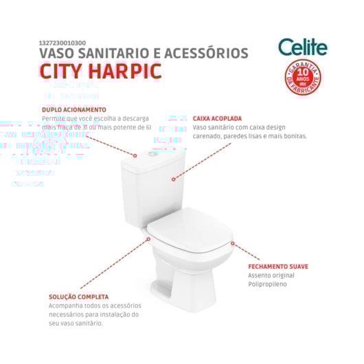 Kit Vaso Sanitário Com Caixa Acoplada E Itens de Instalação City Branco Celite - Imagem principal - d83d337b-bc57-4c50-a540-535ae2044b05
