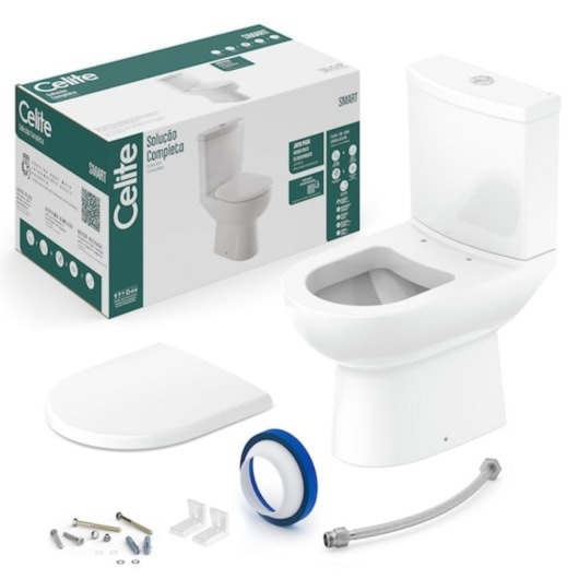Kit Vaso Sanitário Com Caixa Acoplada E Itens De Instalaçao Smart Branco Celite - Imagem principal - 11423f05-d119-4e4a-bc15-fb58e7a5a99d