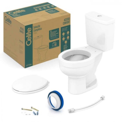 Kit Vaso Sanitário Com Caixa Acoplada EcoFlush® 3/6L e Itens De Instalação Azálea Branco Celite