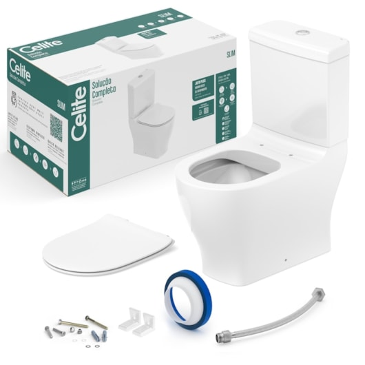 Kit Vaso Sanitário Com Caixa Acoplada Itens de Instalação E Assento Termofixo Slim Branco Celite - Imagem principal - 2341ad63-d00f-4a9d-a695-8ff3a92de940