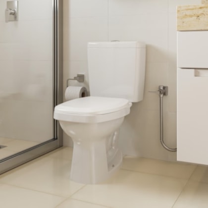 Kit Vaso Sanitário Completo Com Caixa Acoplada Assento Polipropileno Componentes De Instalação Like Branco Celite