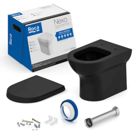 Kit Vaso Sanitário Convencional Acessórios De Instalação E Assento Termofixo Nexo Matte Black Roca - Imagem principal - 1b5ec395-3a94-4845-84e3-23ce213947bd