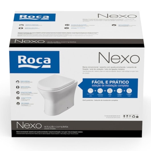 Kit Vaso Sanitário Convencional Assento Polipropileno Queda Amortecida E Acessórios Nexo Branco Roca  - Imagem principal - e4061e7e-52e6-4718-8232-64e99305f3c1