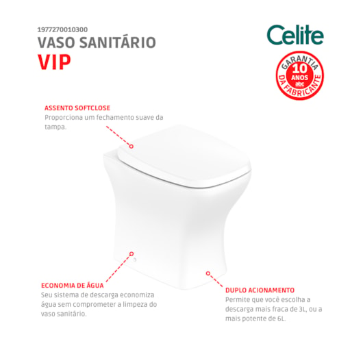 Kit Vaso Sanitário Convencional Assento PP Softclose e Itens de instalação Vip Branco Celite - Imagem principal - 19c3a766-3a4e-4819-bea9-61600f47e1b2