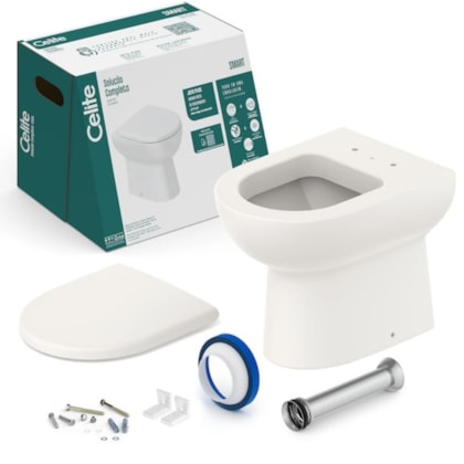 Kit Vaso Sanitário Convencional Com Acessórios De Instalaçao E Assento Sanitário Pp Sc Smart Branco Celite