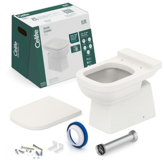 Kit Vaso Sanitário Convencional com Acessórios De Instalação E Assento SoftClose Pp Elite Branco Celite - Imagem principal - 56e2a956-de51-4006-bb6d-f6637c9cdc60