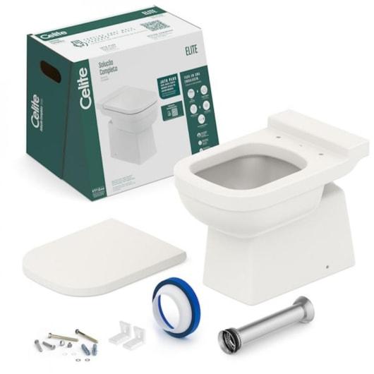 Kit Vaso Sanitário Convencional com Acessórios De Instalação E Assento SoftClose Pp Elite Branco Celite - Imagem principal - 47a54497-5d5f-4d1e-b633-c8a8d81166cc