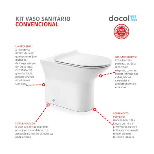 Kit Vaso Sanitário Convencional Com Assento E Acessórios Lift Branco Docol - Imagem principal - 1b96c055-7e0a-47d6-afee-5d8140f4590c