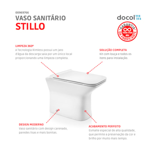 Kit Vaso Sanitário Convencional Com Assento E Acessórios Stillo Branco Docol - Imagem principal - 8e6b9f39-0645-40a1-a7e5-1ab926524183