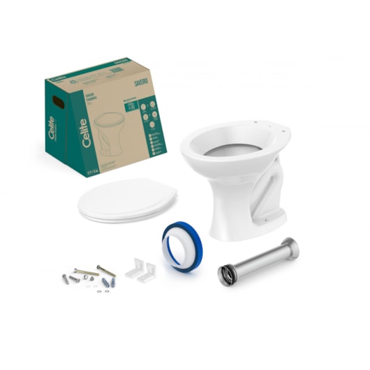 Kit Vaso Sanitário Convencional Com Assento Polipropileno Componentes De Instalação Saveiro Branco Celite - Imagem principal - 92606c53-0397-4856-b1df-b8cb9561f0f2