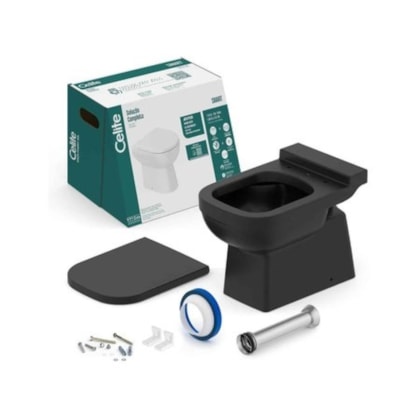 Kit Vaso Sanitário Convencional Com Assento PP Softclose Elite Matte Black Celite 