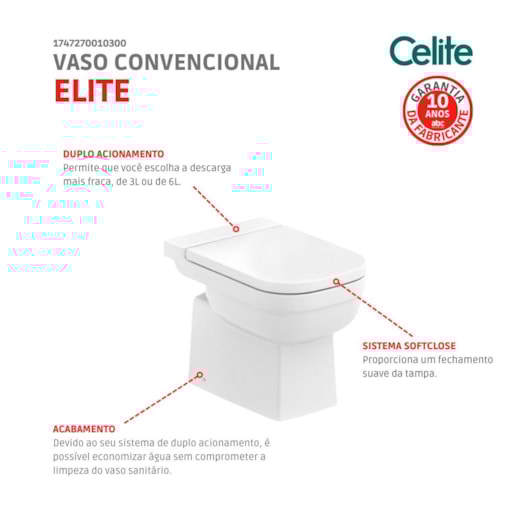 Kit Vaso Sanitário Convencional Com Assento SoftClose PP E  Itens De Instalação  Elite Branco Celite - Imagem principal - ed9f0a9b-d015-4584-91bc-86511ce1116a