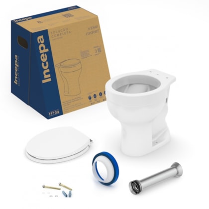 Kit Vaso Sanitário Convencional De Acessibilidade Com Acessórios Confort In Branco Incepa