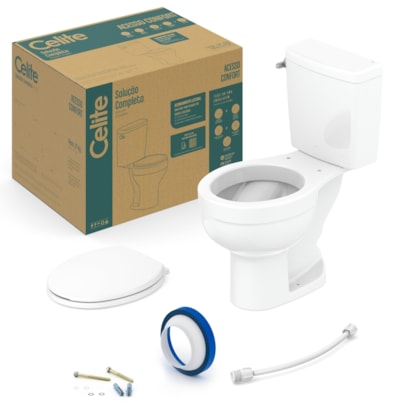 Kit Vaso Sanitário De Acessibilidade Com Caixa Acoplada Com Acessórios Lateral Assento Pp Soft Close Acesso Confort Celite