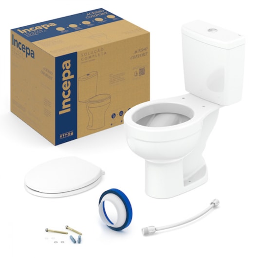 Kit Vaso Sanitário De Acessibilidade Com Caixa Acoplada E Acessórios De Instalaçao Acesso Confort In Branco Incepa - Imagem principal - 11895591-2a15-430a-9187-f481af6fa33b