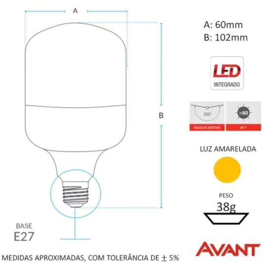 Lâmpada De Led Bulbo HP E27 3000K Bivolt 20W Avant - Imagem principal - 4335f37d-86dd-4157-b260-b4c990e8b6f0