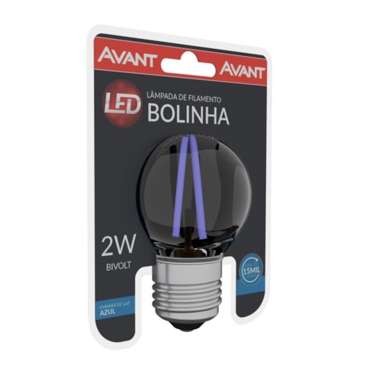 Lampada Filamento Led Bolinha 2W Luz Azul Base E27 Bivolt Avant - Imagem principal - 24d26175-5224-4c17-a569-69b36fccd5bd